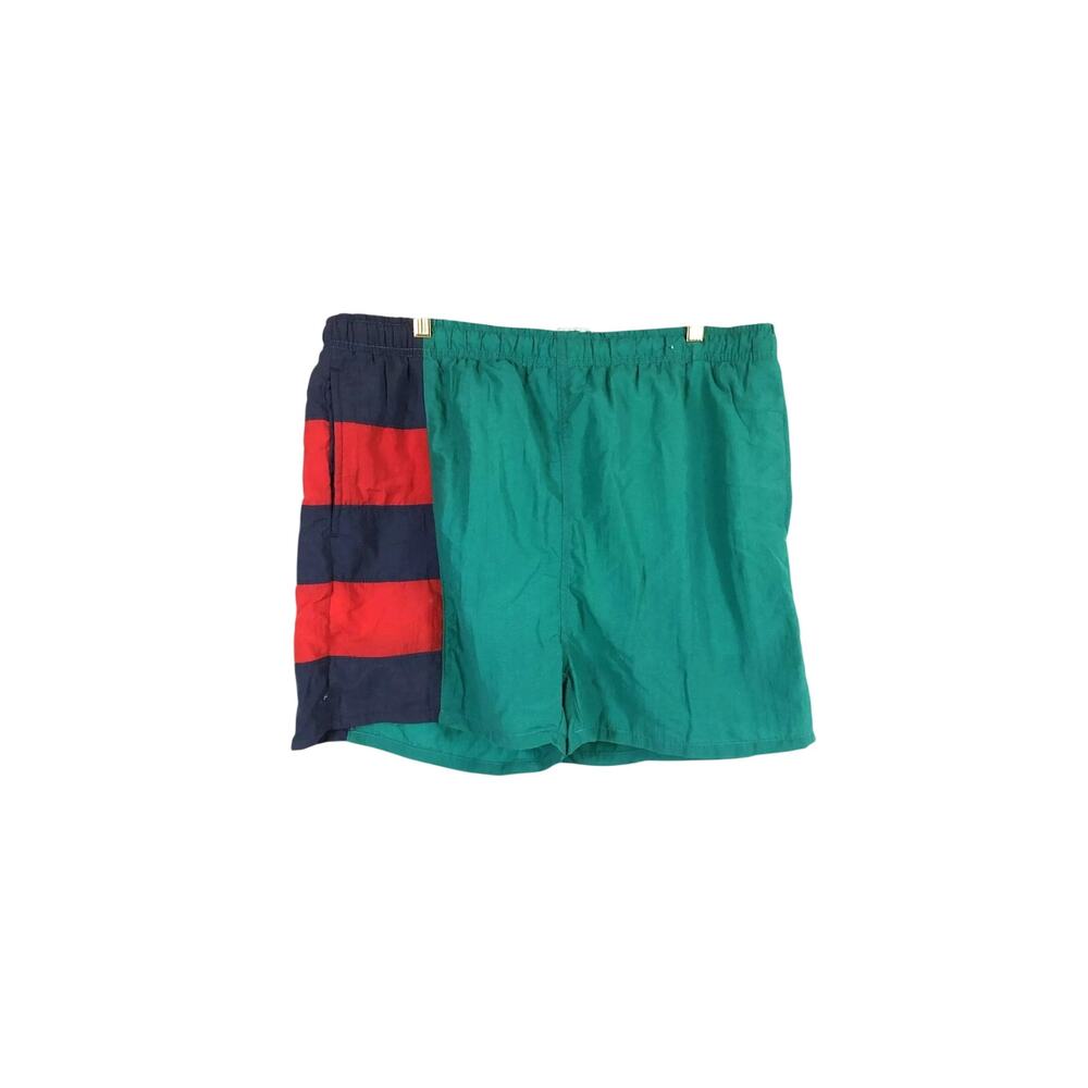 Colorblock Swim Trunks Green Red Nylon Athletic Mens Works Size Large Vintage